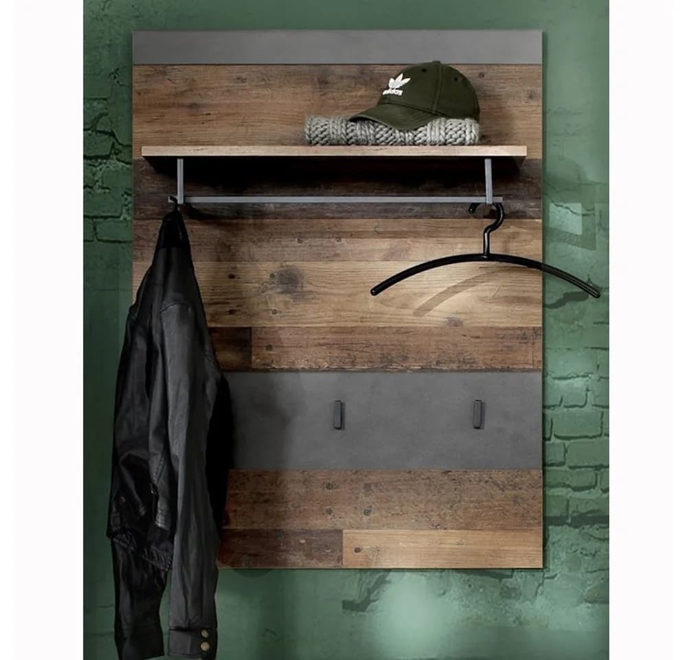 trendteam Garderobenpaneel Indy Old Wood Grau / Braun mit Kleiderstange - Bild 2