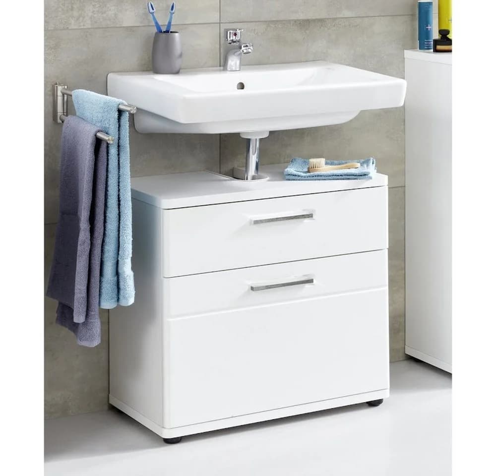trendteam Waschbeckenunterschrank Weiß Hochglanz Badmöbel - Bild 2