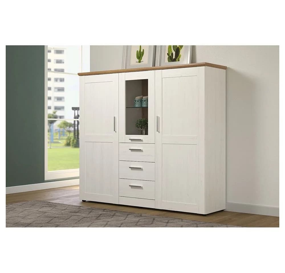 trendteam Vitrine Highboard Shade Weiß Eiche Landhausstil - Bild 2
