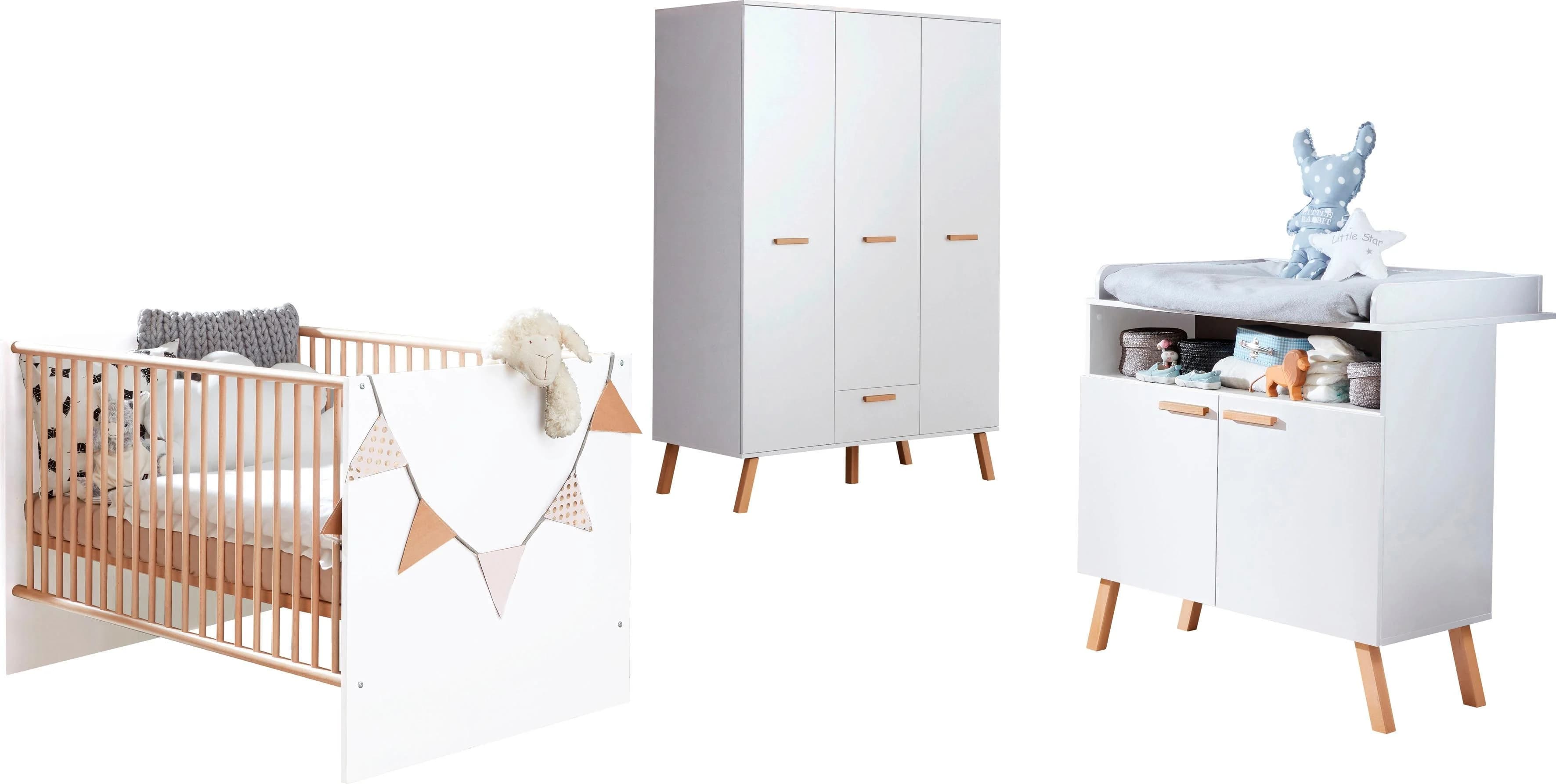 TRENDTEAM Mats Babymöbel-Set 3-tlg. Weiß/Eiche