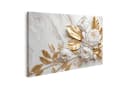 islandburner Leinwandbild Marmor Textur Weiß Gold Goldene Blumen Bild 2