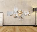 Islandburner Leinwandbild Marmor Textur Weiß Gold Farben Goldene Blumen Bild 1
