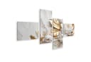 Islandburner Leinwandbild Marmor Textur Weiß Gold Farben Goldene Blumen Bild 2