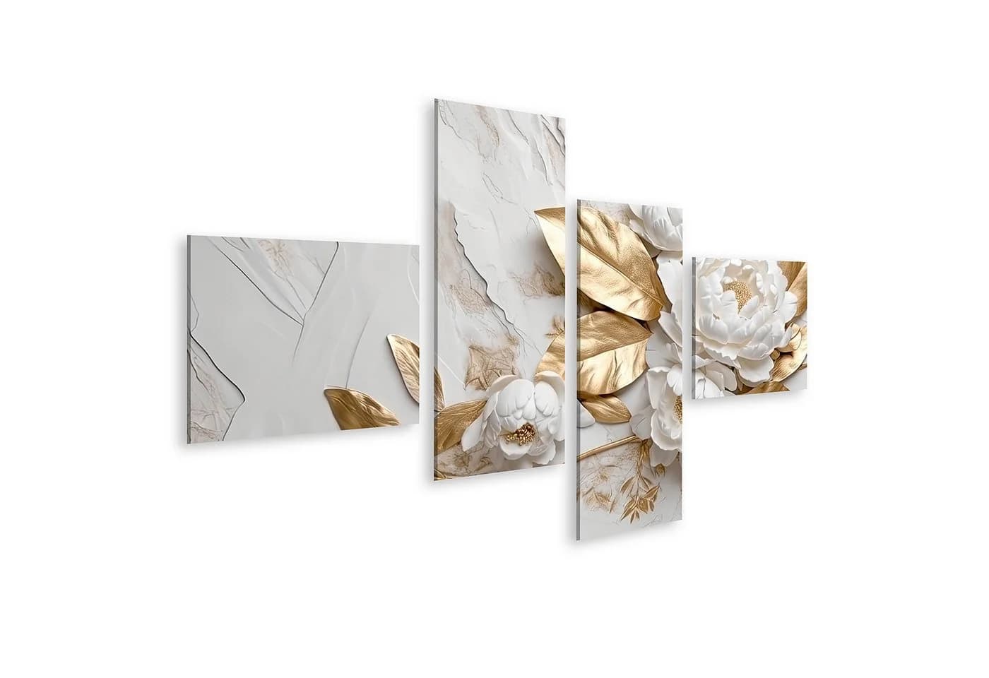 Islandburner Leinwandbild Marmor Textur Weiß Gold Farben Goldene Blumen - Bild 2