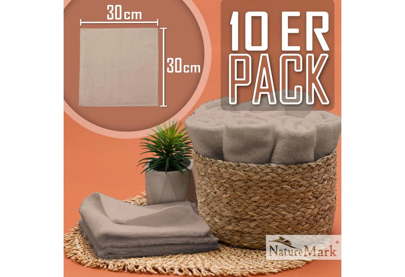 NatureMark Seiftuch Frottier Seiftücher 10er Pack 30x30cm, 100% Baumwolle