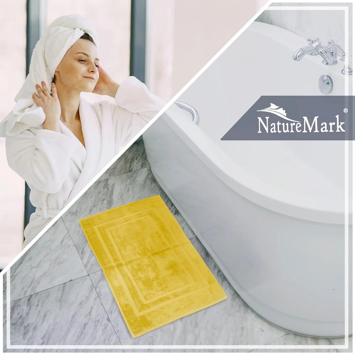 NatureMark Badematte 2er-Set Badvorleger 50x80cm Baumwolle Gelb - Bild 4