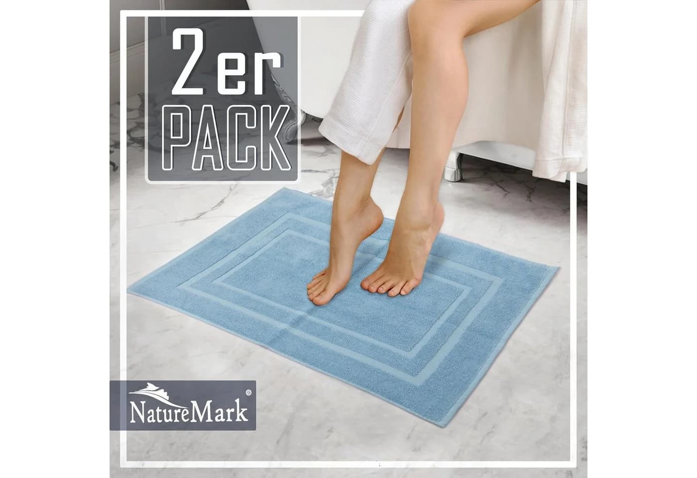 NatureMark Badematte 2er-Set Hell blau Baumwolle Premium - Bild 5