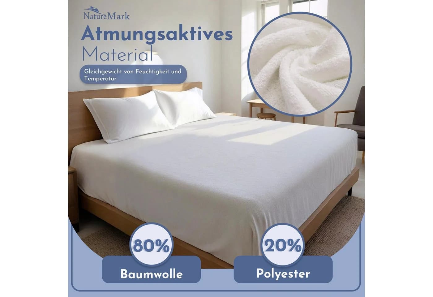 NatureMark Spannbettlaken Frottee 2er-Set Naturweiß 70x140cm - Bild 4