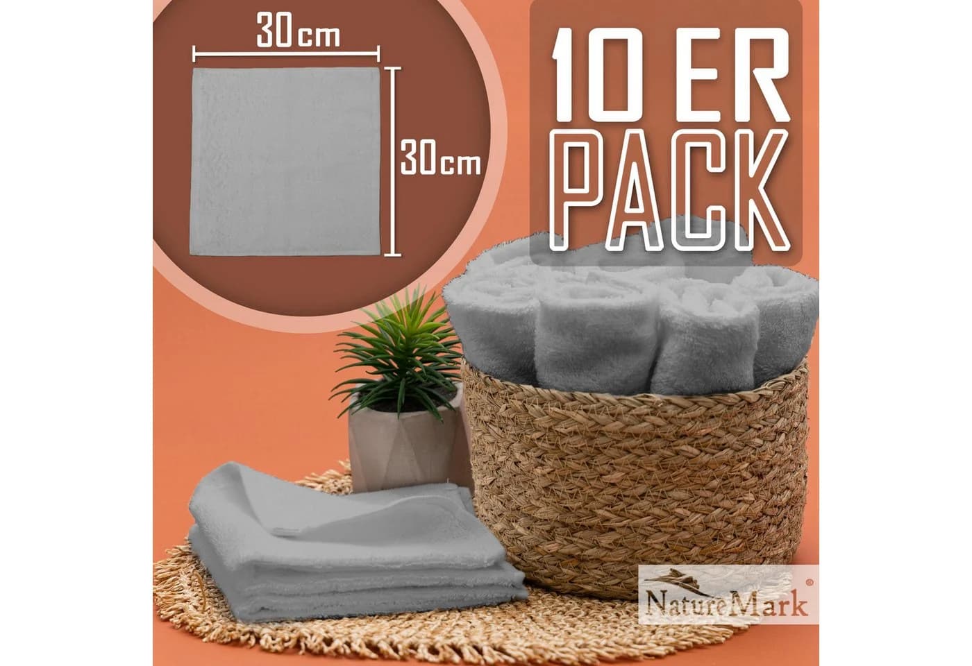 NatureMark Seiftuch 10er-Set Silbergrau 100% Baumwolle Frottier