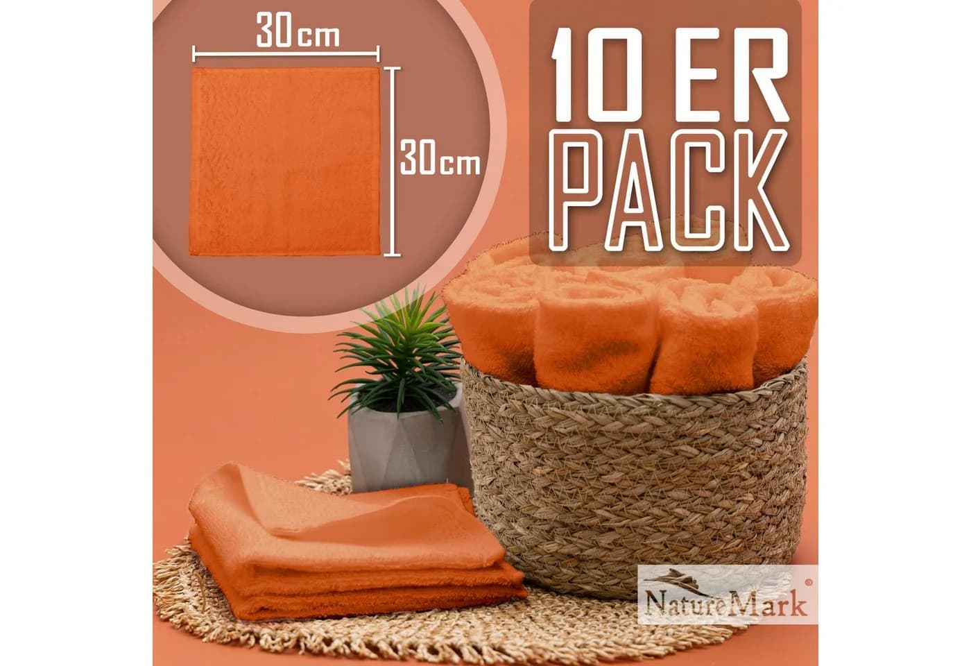 NatureMark Seiftuch 10er-Set 30x30cm 100% Baumwolle Terrakotta