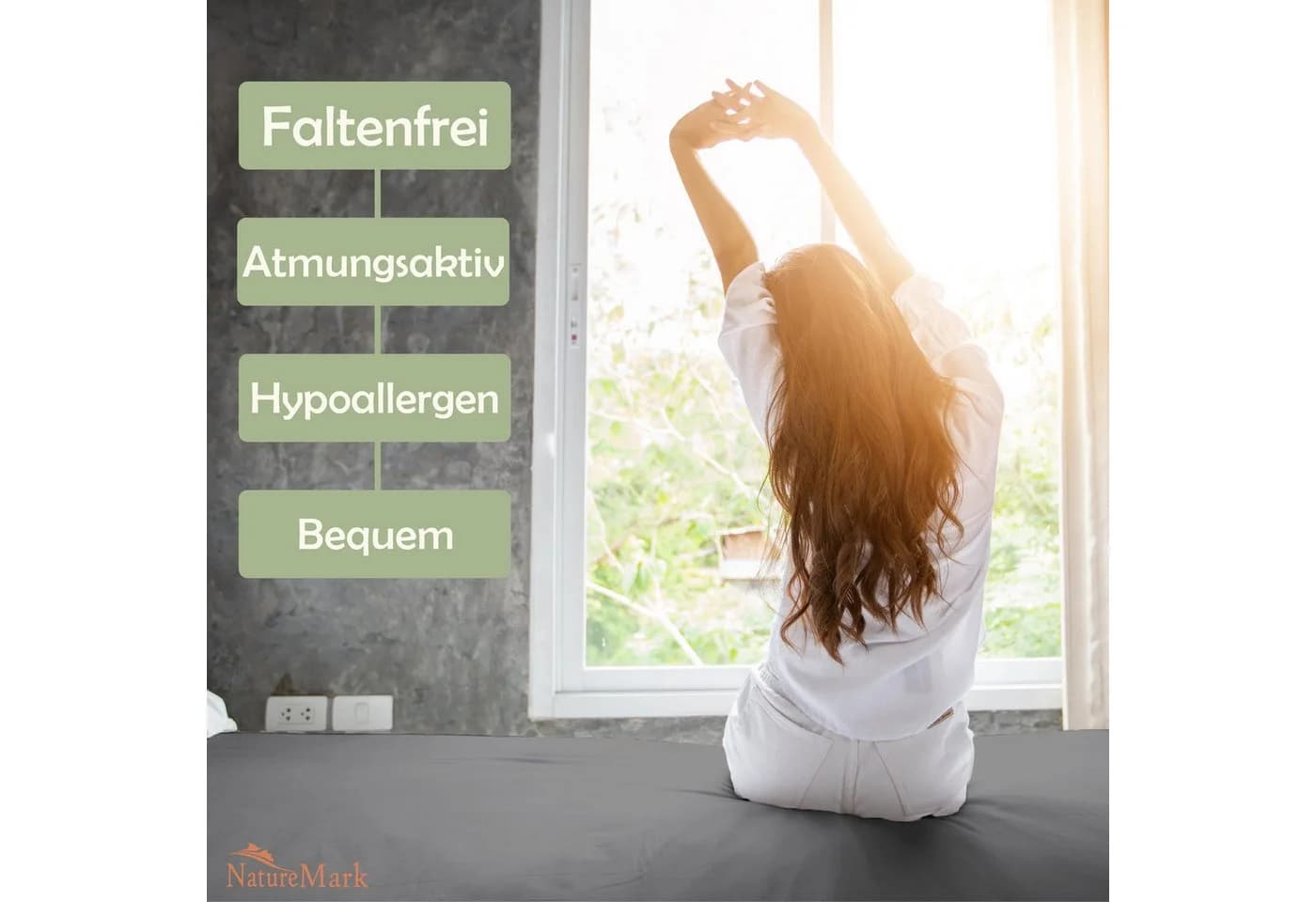 NatureMark Spannbettlaken Mikrofaser Mittelgrau 90x200cm - Bild 5