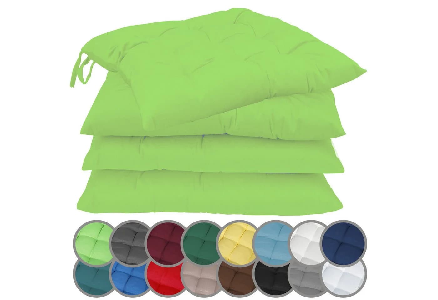 NatureMark Sitzkissen 4er-Set Apfelgrün 40x40cm mit Bändern - Bild 2