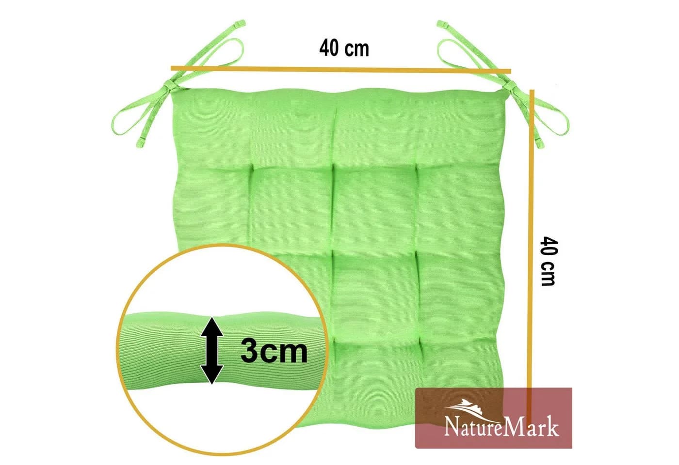 NatureMark Sitzkissen 4er-Set Apfelgrün 40x40cm mit Bändern - Bild 3