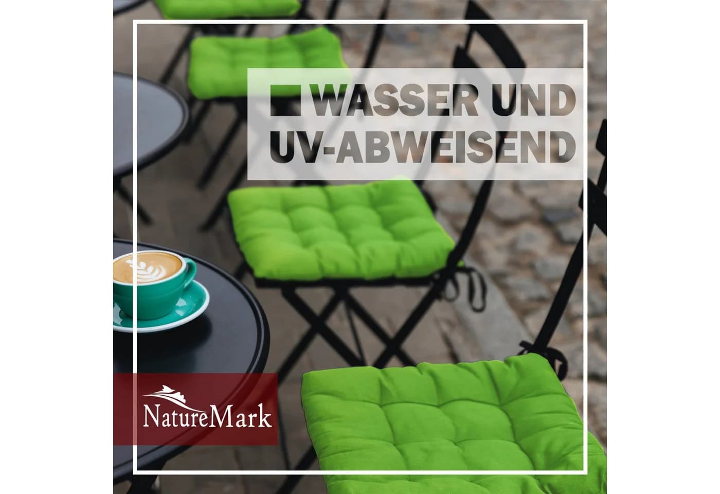 NatureMark Sitzkissen 4er-Set Apfelgrün 40x40cm mit Bändern - Bild 4