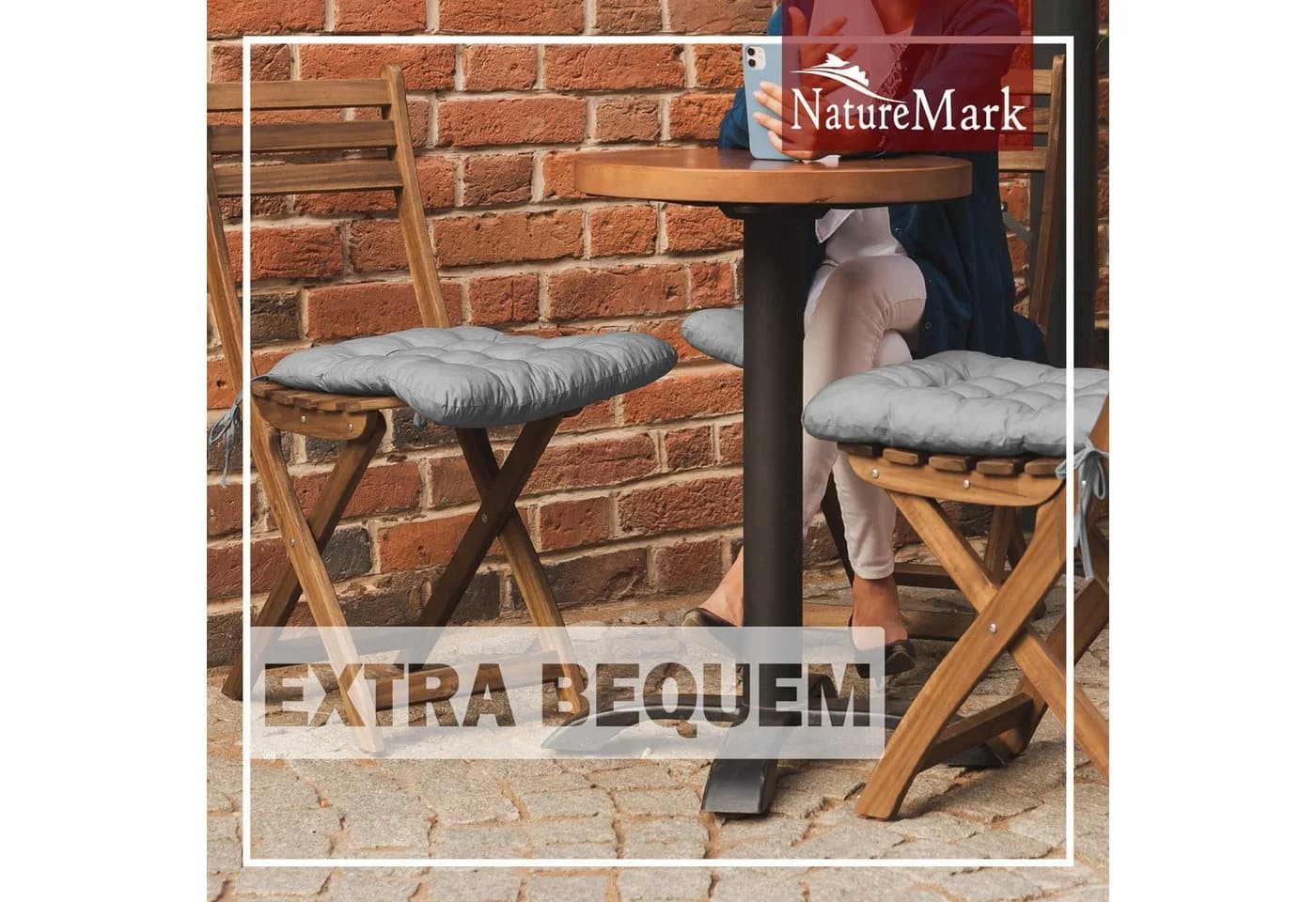 NatureMark Sitzkissen 4er-Set Silber Grau 40x40cm mit Bändern
