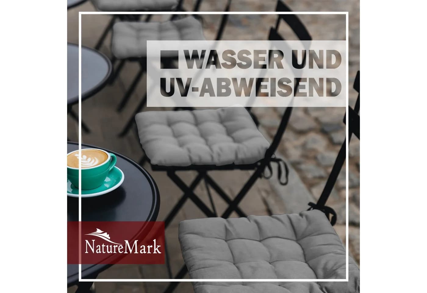 NatureMark Sitzkissen 4er-Set Silber Grau 40x40cm mit Bändern - Bild 4