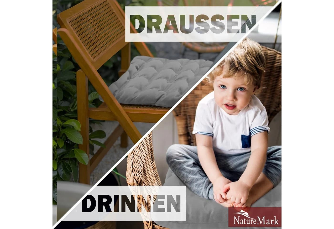 NatureMark Sitzkissen 4er-Set Silber Grau 40x40cm mit Bändern - Bild 5