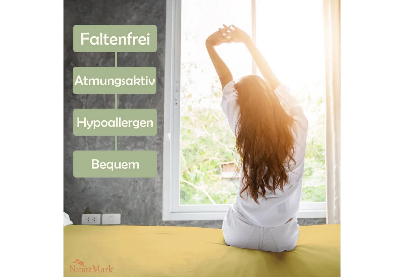 NatureMark Spannbettlaken Mikrofaser Polyester Gelb 200x220 cm - Bild 5