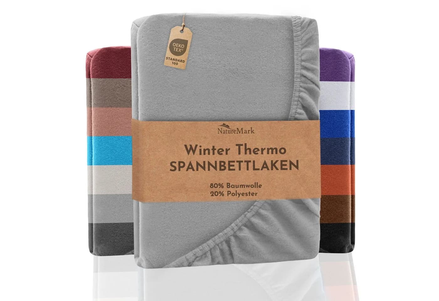 NatureMark Spannbettlaken Winter Thermo Fleece 80% Baumwolle 20% Polyester Silber Grau - Bild 2