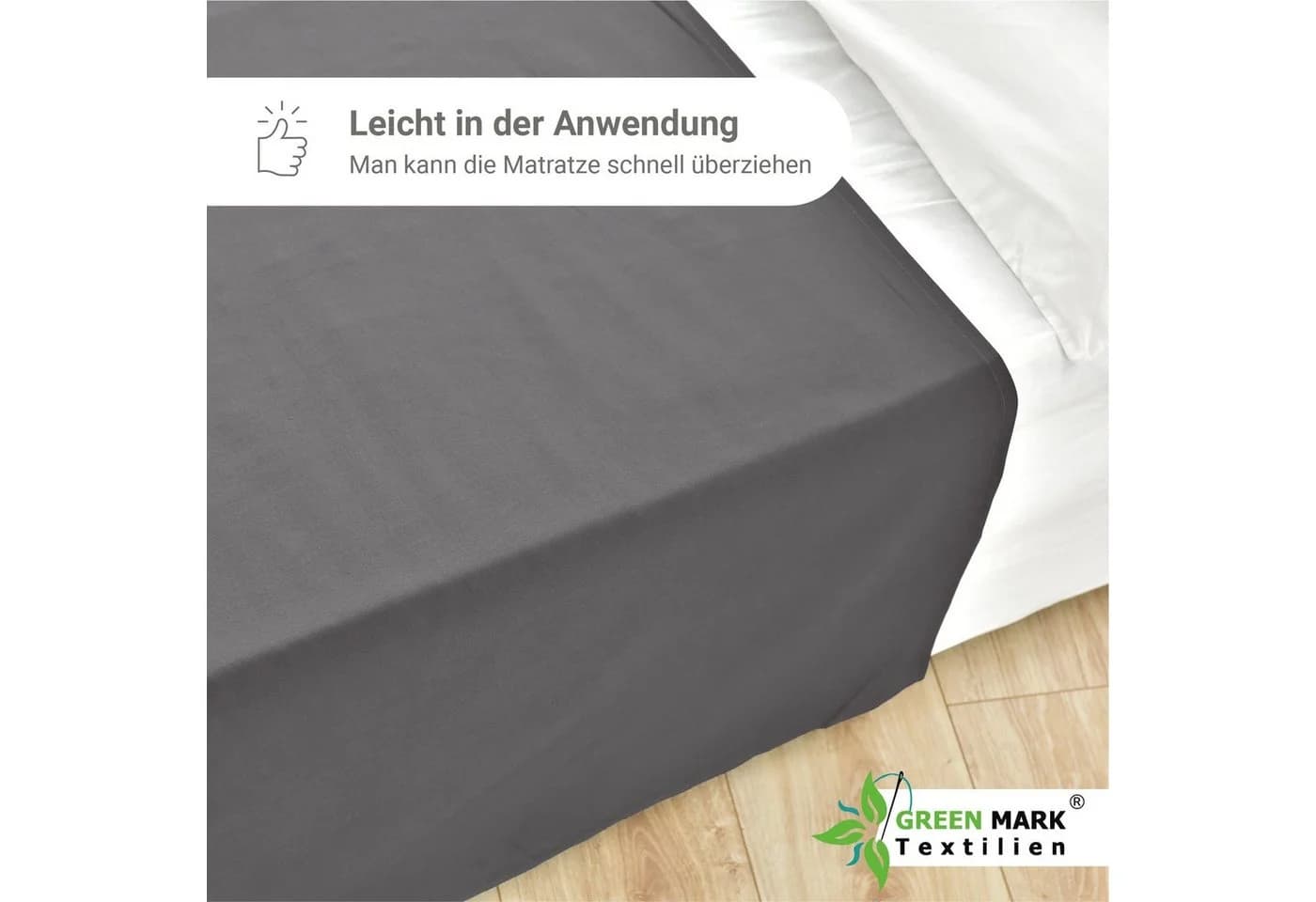 NatureMark Bettlaken klassisches Betttuch Haustuch 100% Baumwolle Anthrazit grau - Bild 5