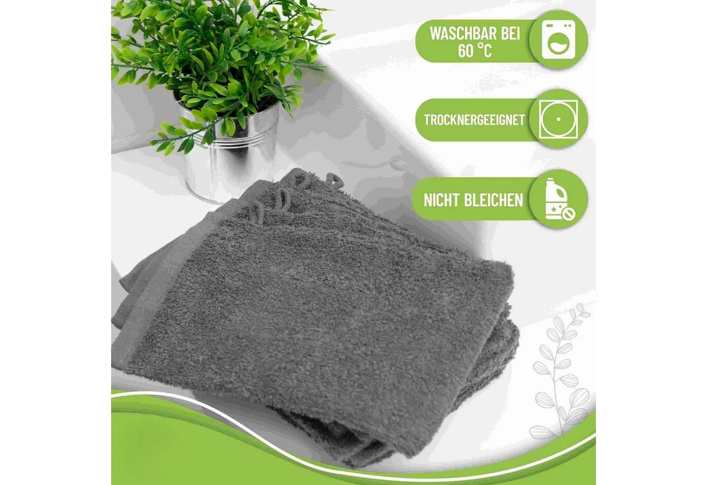 NatureMark 10er-Set Frottier Waschhandschuhe 100% Baumwolle Anthrazit Grau - Bild 5