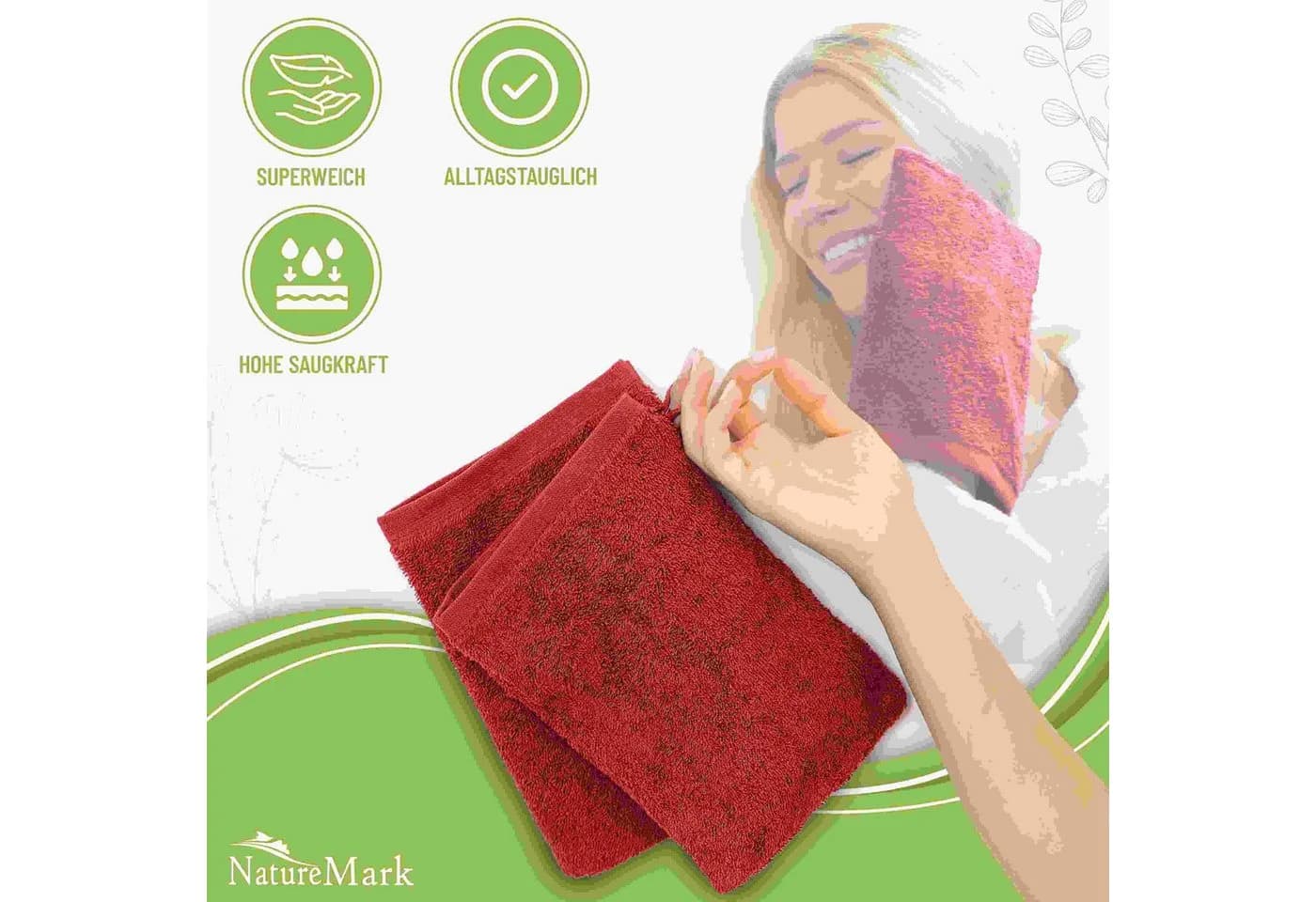 NatureMark Frottier-Waschhandschuh 10er-Set 100% Baumwolle Rot