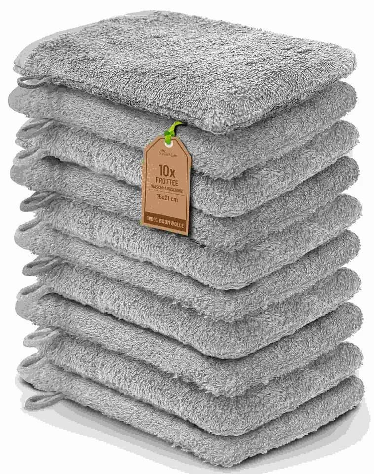 NatureMark Frottier Waschhandschuhe 10er-Set Silber Grau 100% Baumwolle - Bild 2