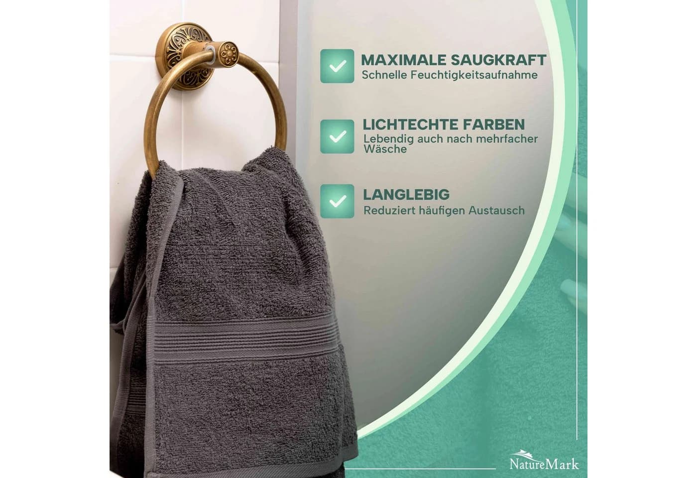 NatureMark Handtücher 8er-Set Anthrazit Grau 100% Baumwolle