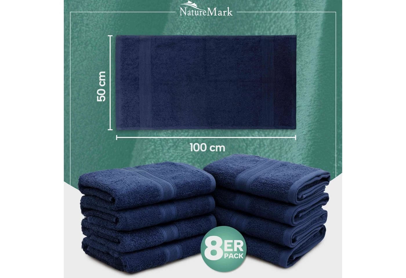 NatureMark Handtücher 8er-Set 100% Baumwolle Navy blau - Bild 4