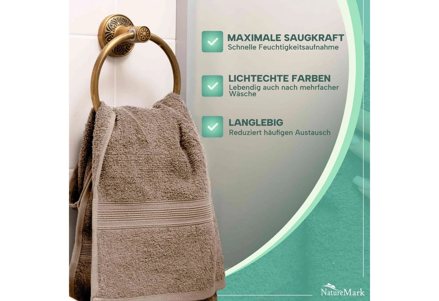 NatureMark 8er-Set Frottier-Handtücher 50x100cm Sand 100% Baumwolle
