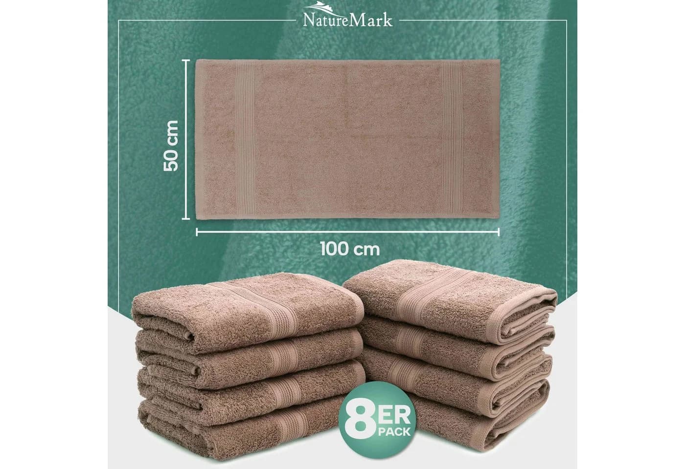 NatureMark 8er-Set Frottier-Handtücher 50x100cm Sand 100% Baumwolle - Bild 4
