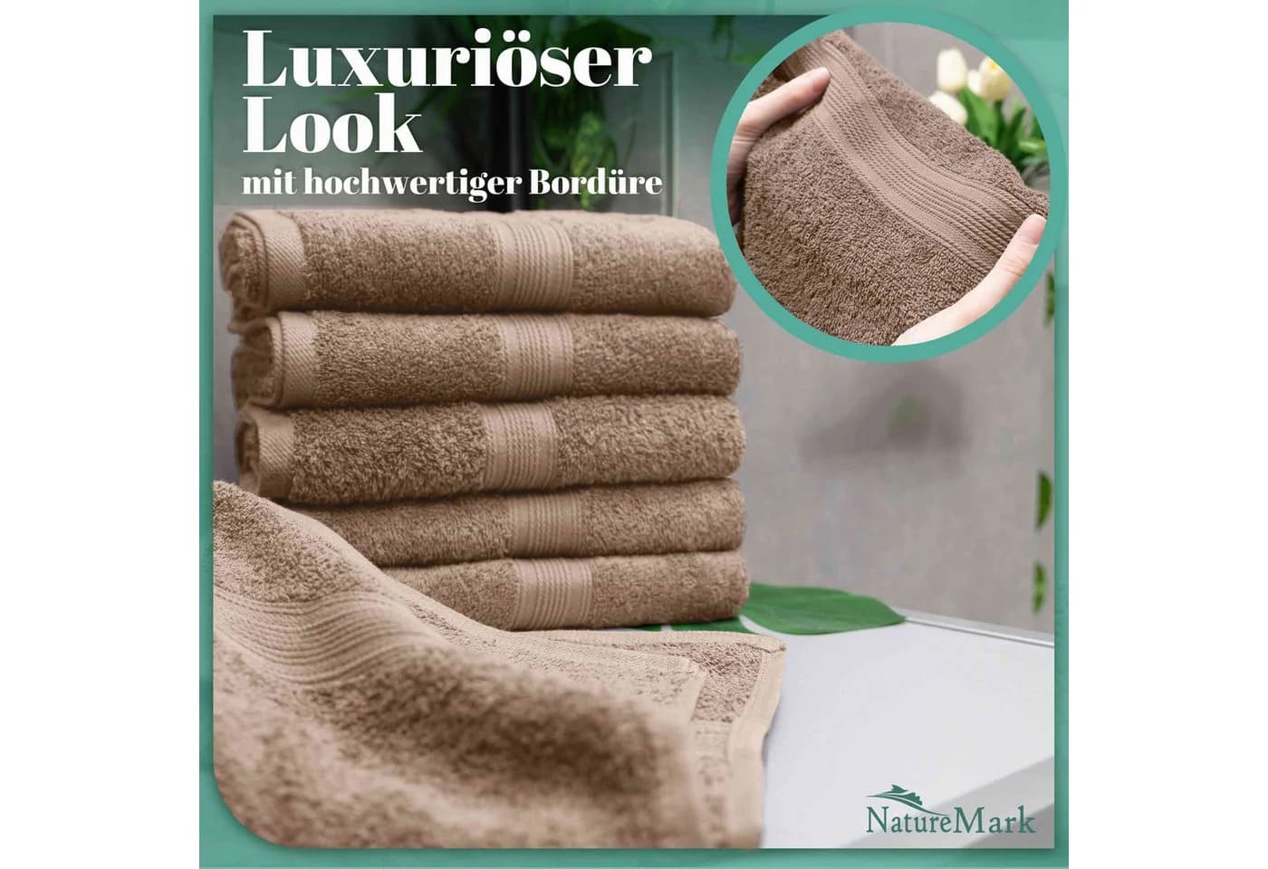 NatureMark 8er-Set Frottier-Handtücher 50x100cm Sand 100% Baumwolle - Bild 5