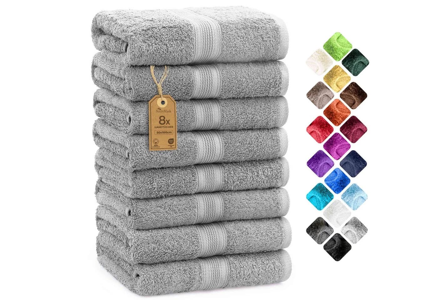 NatureMark Handtücher 8er-Set 50x100cm 100% Baumwolle Silber Grau - Bild 2