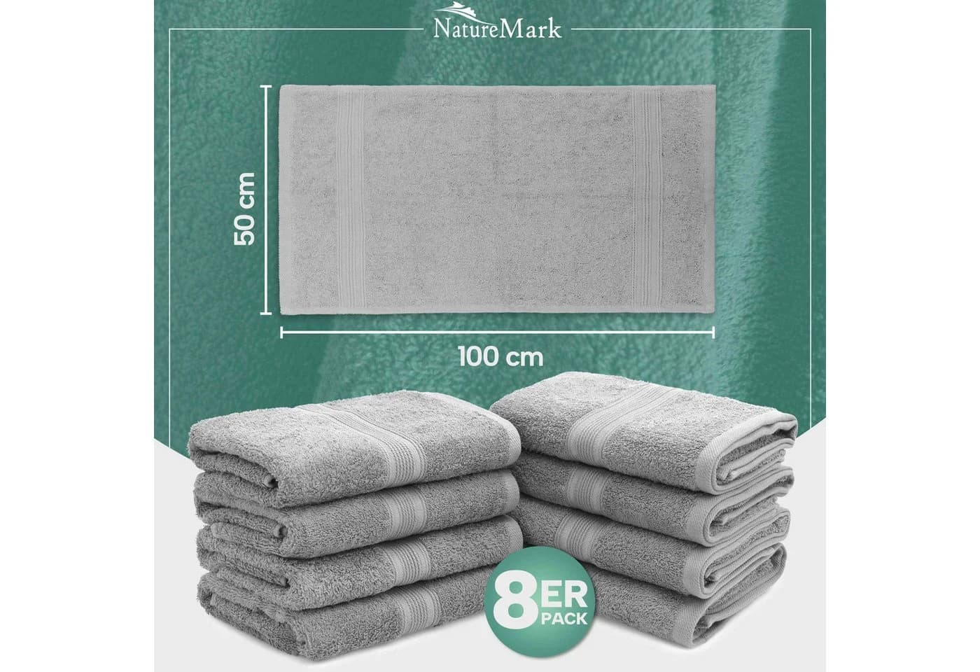 NatureMark Handtücher 8er-Set 50x100cm 100% Baumwolle Silber Grau - Bild 4