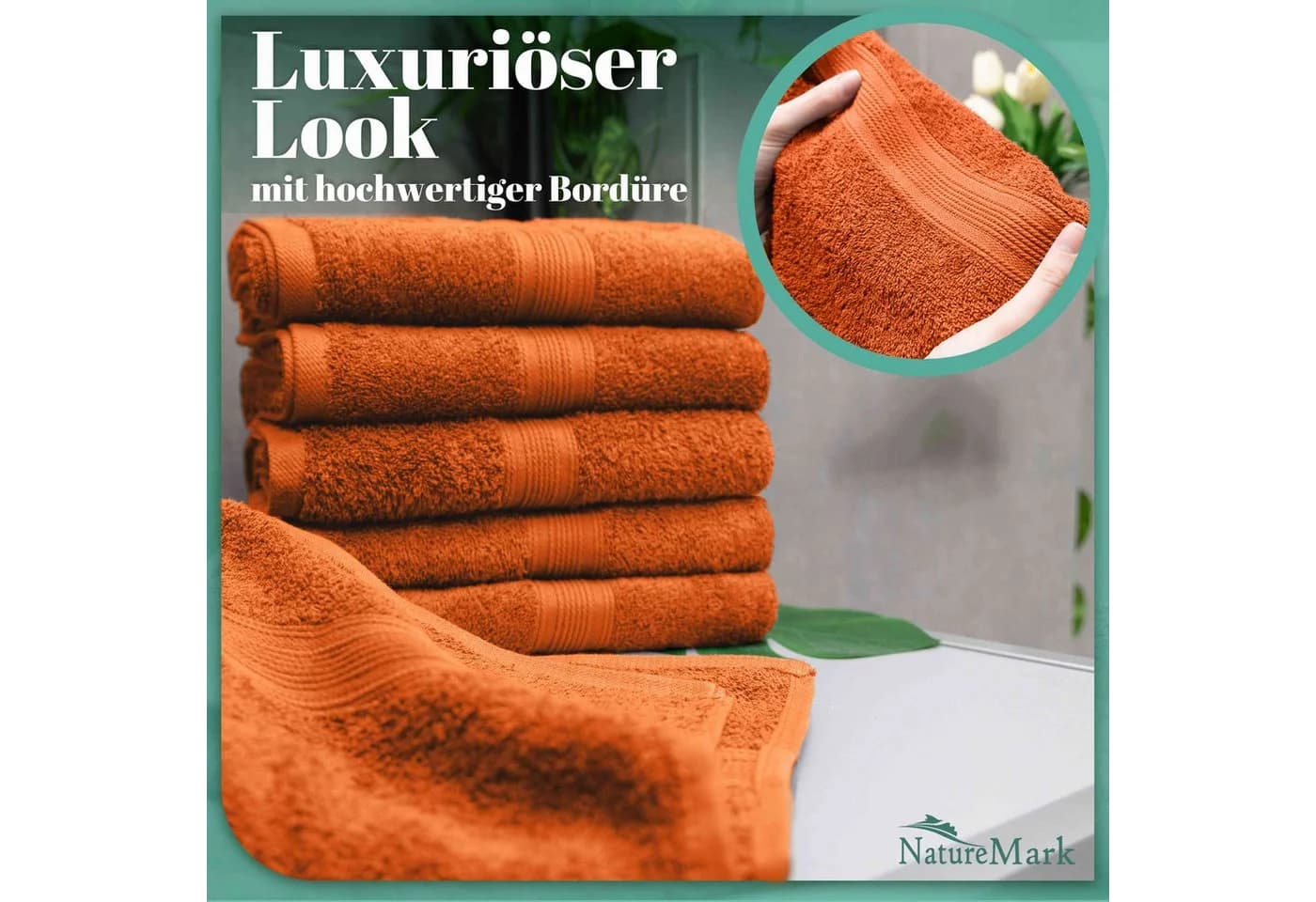 NatureMark 8er-Set Frottier-Handtücher 50x100cm Baumwolle Terrakotta - Bild 5