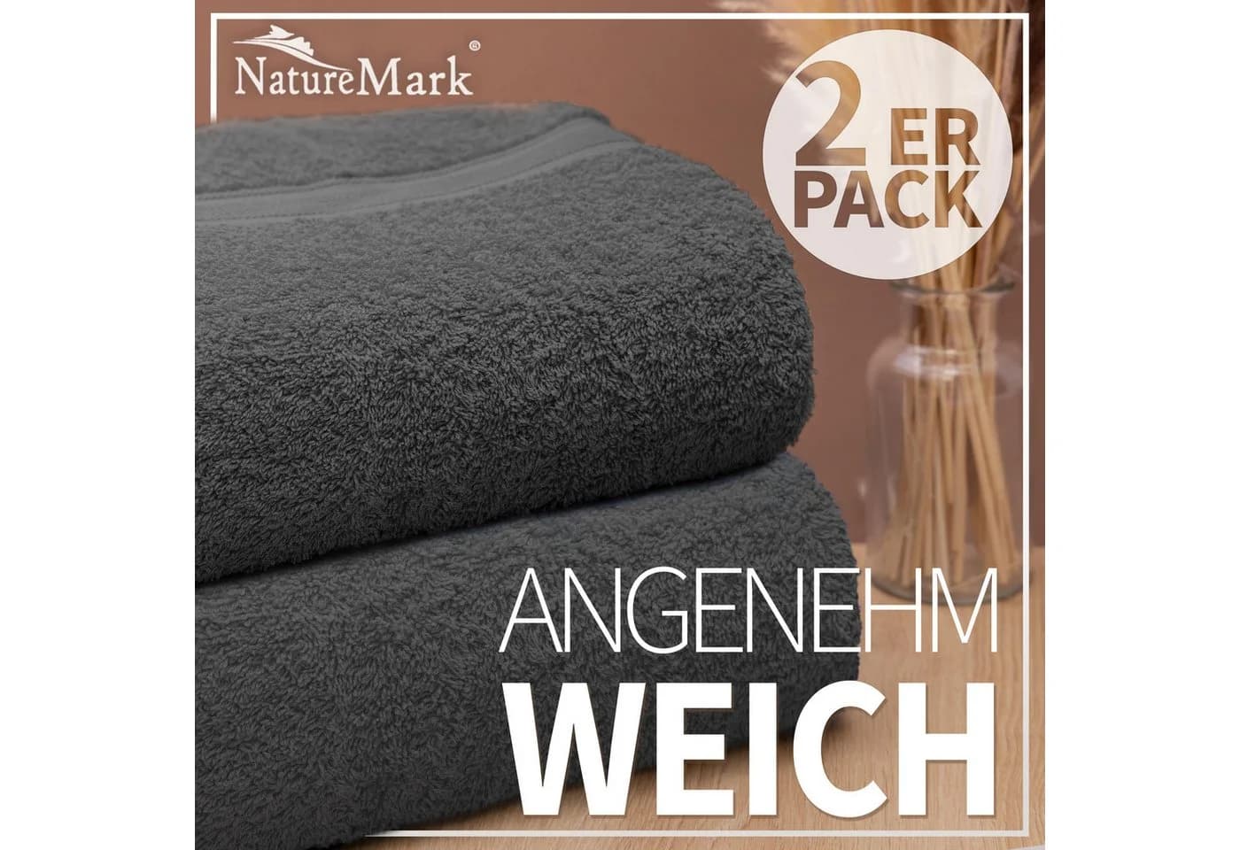 NatureMark Duschtuch 2er-Set Anthrazit Grau 100% Baumwolle - Bild 3