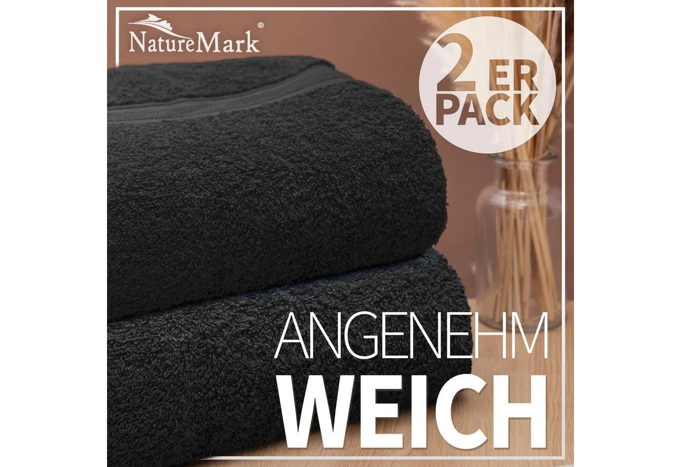 NatureMark Duschtuch 2er-Set Schwarz 100% Baumwolle - Bild 3