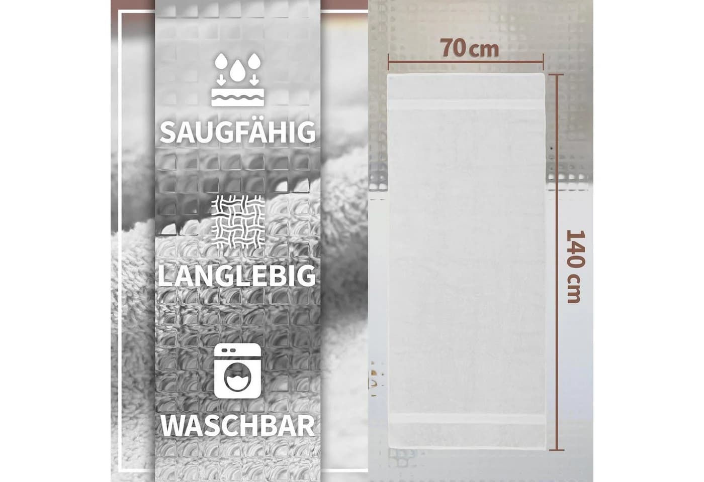 NatureMark Duschtuch-Set 2er Weiß Frottier 70x140cm 100% Baumwolle