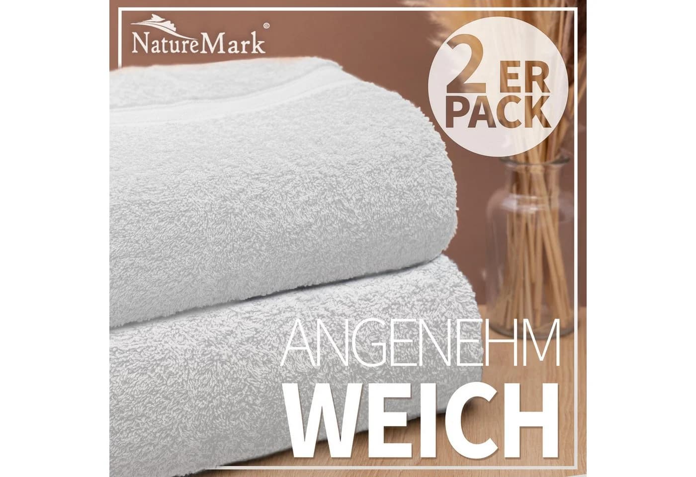 NatureMark Duschtuch-Set 2er Weiß Frottier 70x140cm 100% Baumwolle - Bild 3