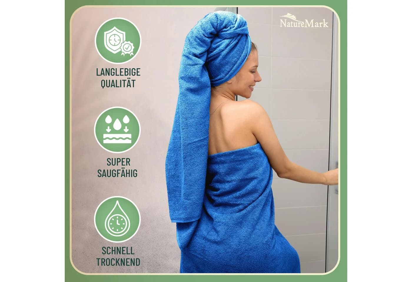 NatureMark Handtuch Set 10 tlg. Baumwolle Royal Blau - Bild 4