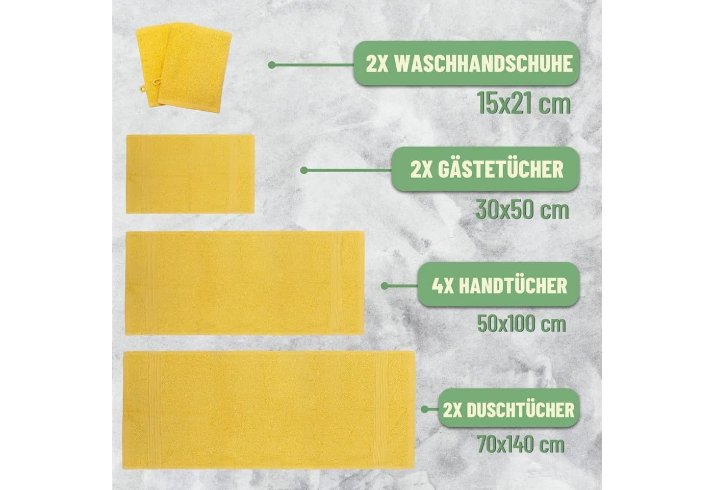 NatureMark Handtuch-Set 10-tlg. 100% Baumwolle Frottee Gelb