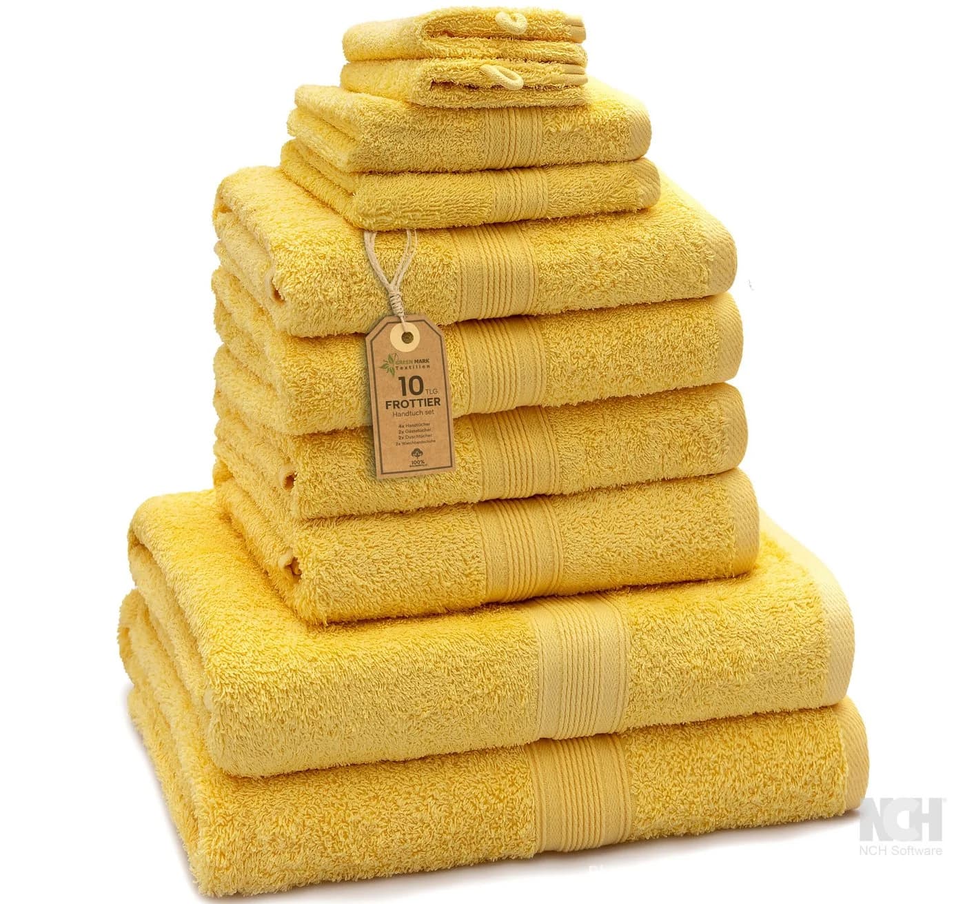 NatureMark Handtuch-Set 10-tlg. 100% Baumwolle Frottee Gelb - Bild 2