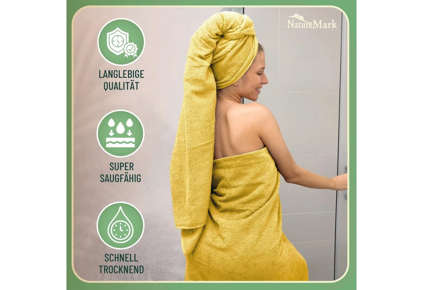 NatureMark Handtuch-Set 10-tlg. 100% Baumwolle Frottee Gelb - Bild 4