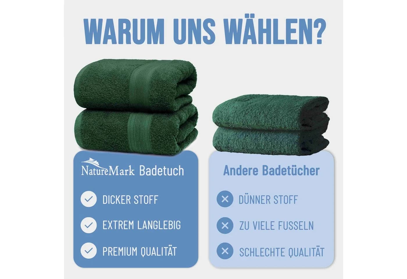 NatureMark Badetuch 2er-Set 100% Baumwolle Dunkle Grüne Farbe - Bild 5