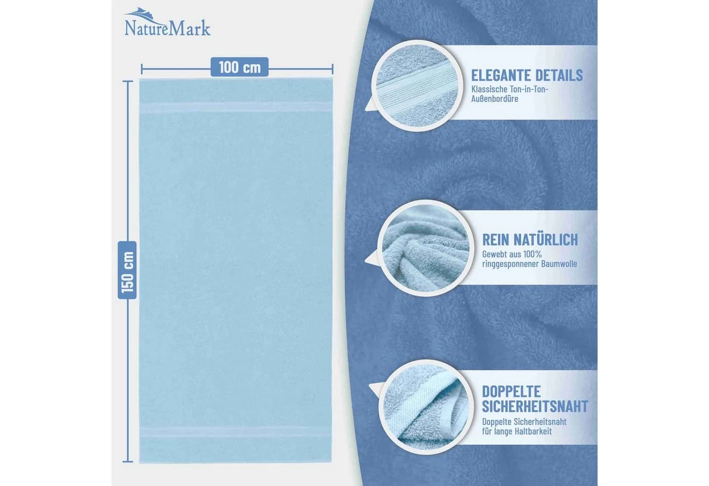 NatureMark Badetuch 2er-Set Frottier 100x150cm Hellblau - Bild 3