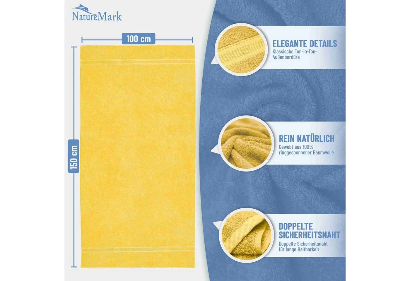 NatureMark Badetuch 2er-Set Frottier 100x150cm 100% Baumwolle Gelb - Bild 3