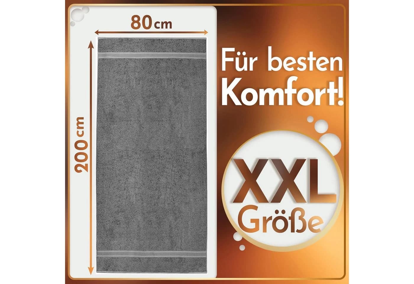 NatureMark Saunatuch 100% Baumwolle Anthrazit Grau 80x200cm - Bild 3