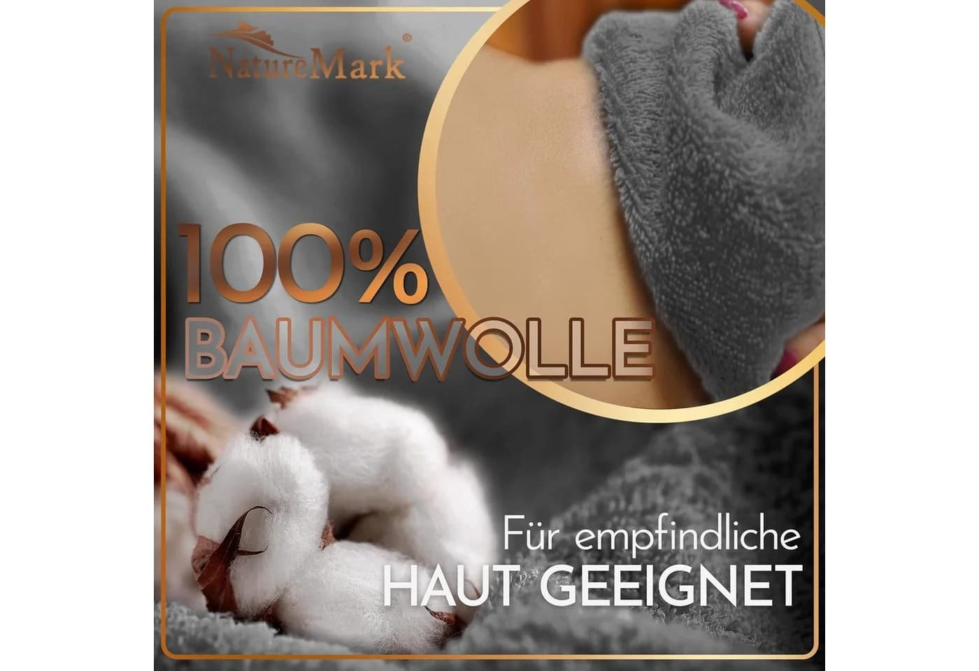NatureMark Saunatuch 100% Baumwolle Anthrazit Grau 80x200cm - Bild 5
