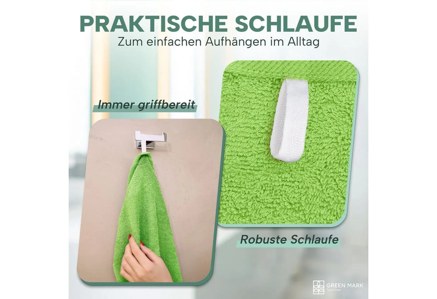 NatureMark Handtücher 8er-Sparpack 50x100cm 100% Baumwolle Apfelgrün - Bild 5