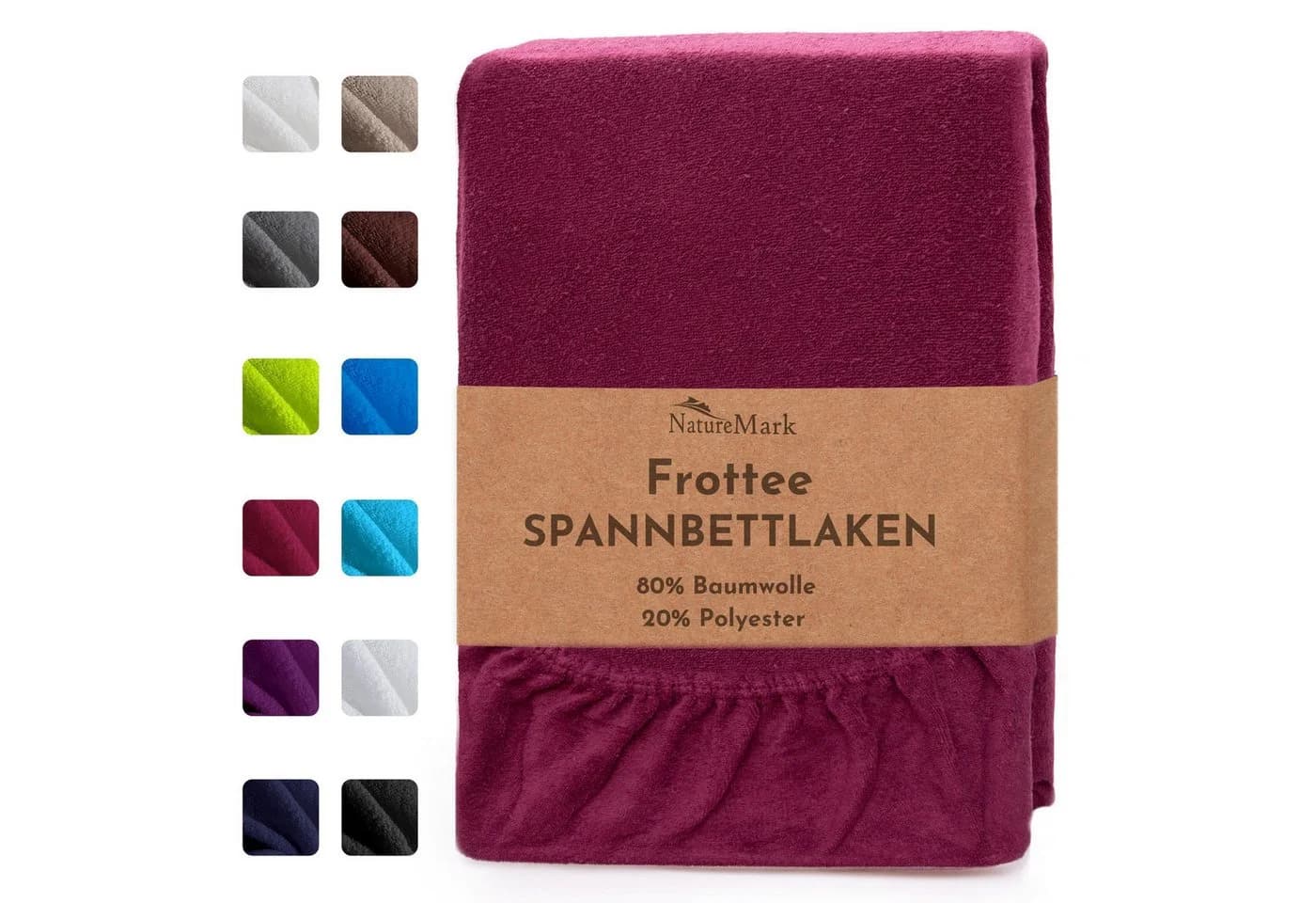 NatureMark Spannbettlaken Frottee 80% Baumwolle Bordeaux Rot - Bild 2